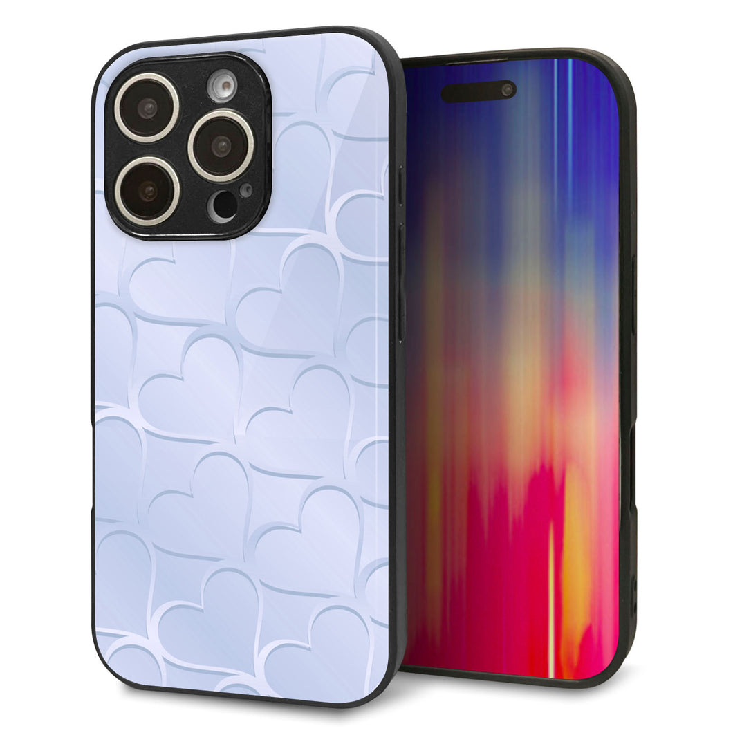iPhone16 Pro 強化ガラス&TPUスマホケース ガラプリ【1341 かくれハート(ブルー)】