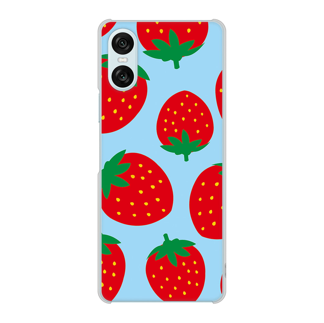 Xperia 10 VI SOG14 au 高画質仕上げ 背面印刷 ハードケース大きいイチゴ模様