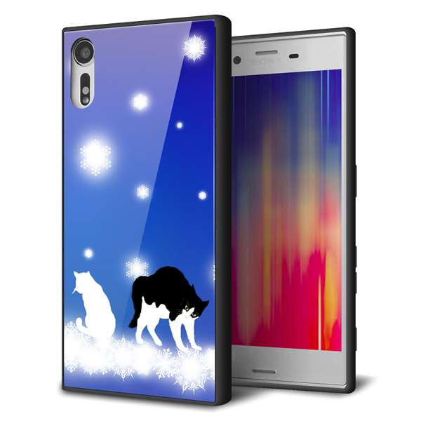 Xperia XZs 602SO SoftBank 強化ガラス&TPUスマホケース ガラプリ【YJ335 雪の結晶 はちわれ】