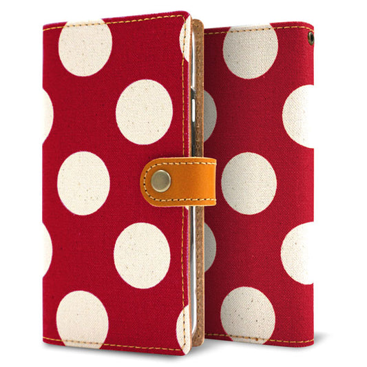 AQUOS R3 808SH SoftBank 水玉帆布×本革仕立て 手帳型ケース 耐衝撃