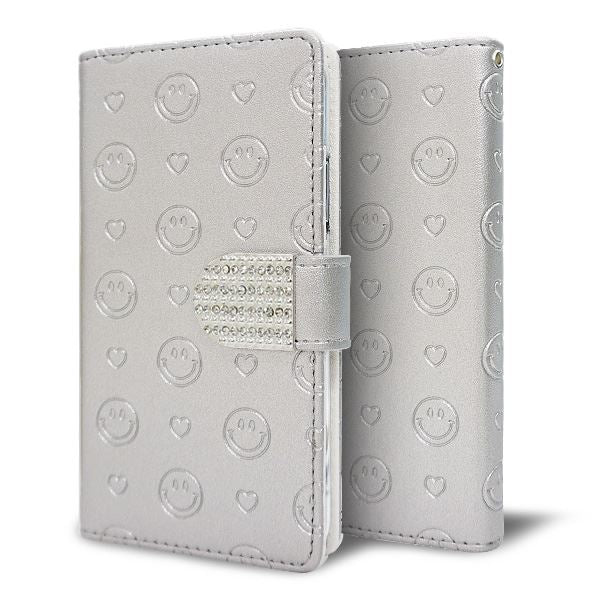 AQUOS sense5G A004SH SoftBank スマホケース 手帳型 ニコちゃん ハート デコ ラインストーン バックル 耐衝撃