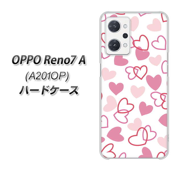 OPPO Reno7 A A201OP Y!mobile VA929 ハートがいっぱい ピンク ハードケース 背面印刷