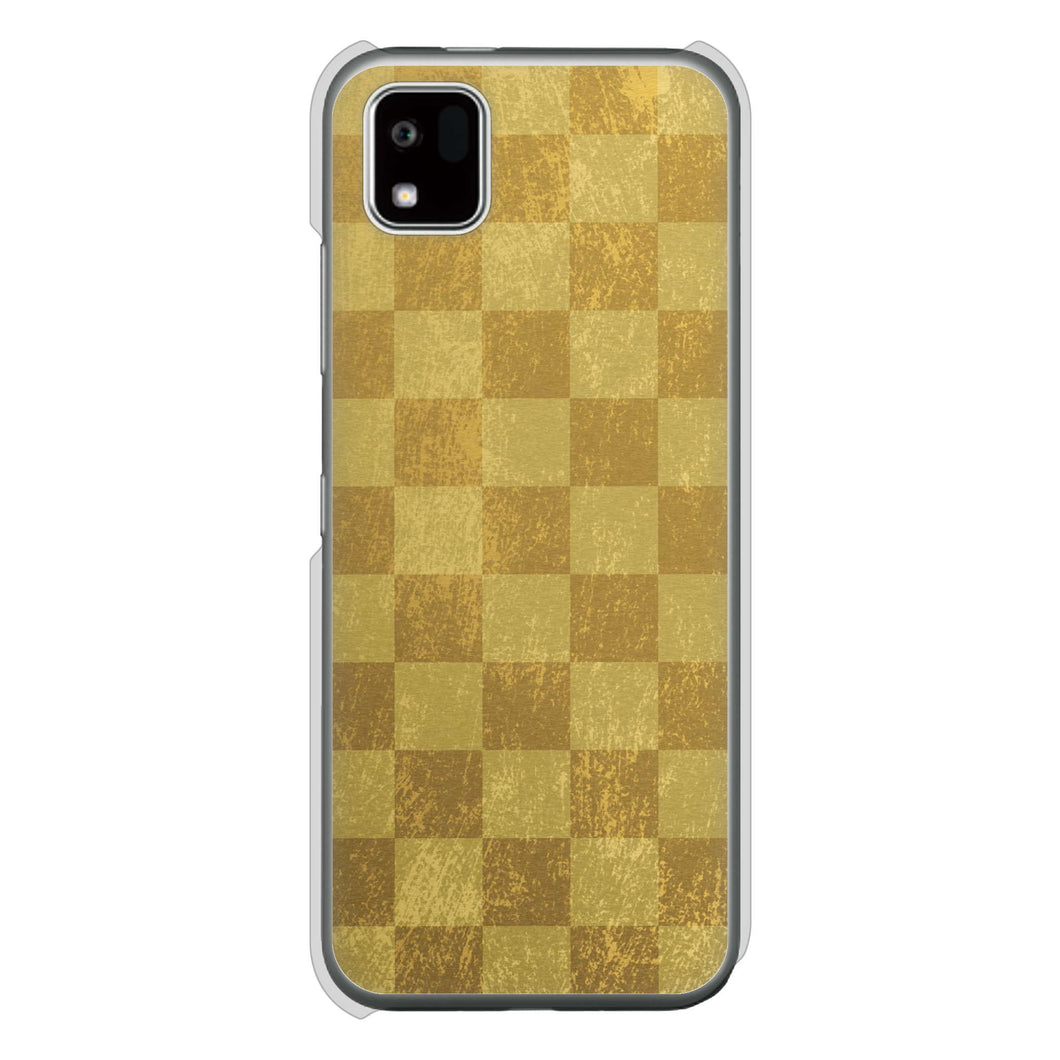 かんたんスマホ3 A205KC Y!mobile 619 市松模様-金(骨董風に傷んだイメージ) ハードケース 背面印刷