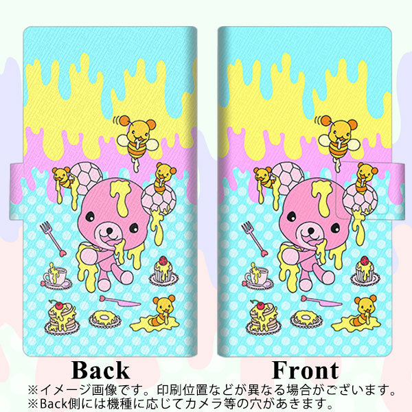 docomo アローズ ビー F-04K 画質仕上げ プリント手帳型ケース(薄型スリム)【AG821 ハニベア(水玉水色)】