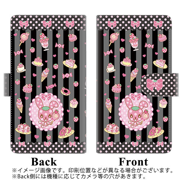 iPhone6 高画質仕上げ プリント手帳型ケース(通常型)【AG864 イチゴウサギ(ラビベリー)の水玉スイーツ ブラック】