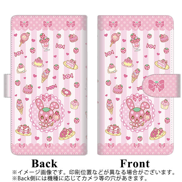 au アクオス セリエ SHV34 高画質仕上げ プリント手帳型ケース(通常型)【AG866 イチゴウサギ(ラビベリー)の水玉スイーツ ピンク】