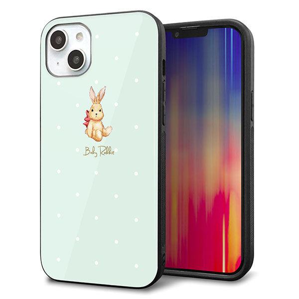 iPhone14 Plus 強化ガラス&TPUスマホケース ガラプリ【SC979 Baby Rabbit グリーン ガラプリ】