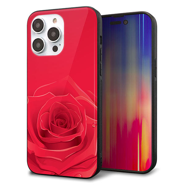 iPhone14 Pro Max 強化ガラス&TPUスマホケース ガラプリ【395 赤いバラ】