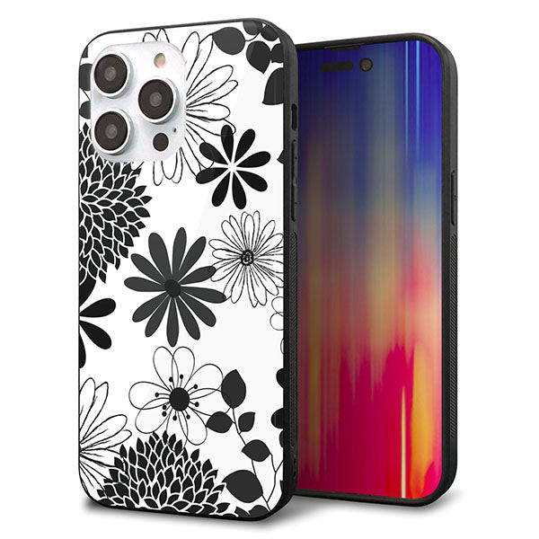iPhone14 Pro Max 強化ガラス&TPUスマホケース ガラプリ【SC912 花柄モノトーン 01】