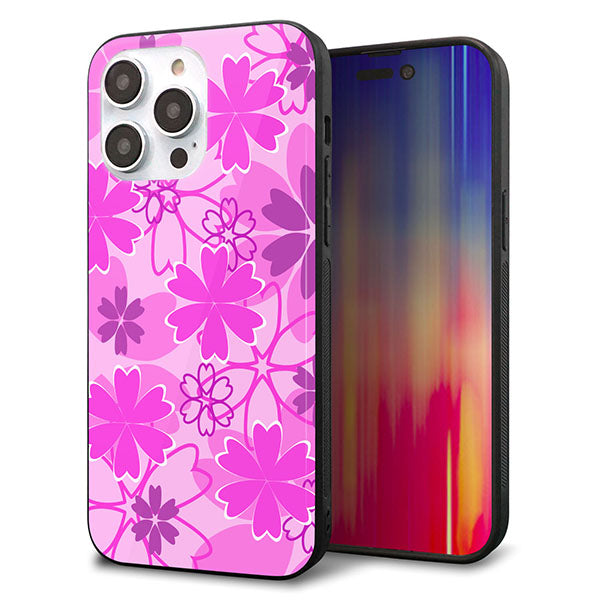 iPhone14 Pro Max 強化ガラス&TPUスマホケース ガラプリ【VA961 重なり合う花 ピンク】