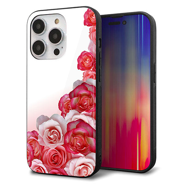 iPhone14 Pro 強化ガラス&TPUスマホケース ガラプリ【299 薔薇の壁】