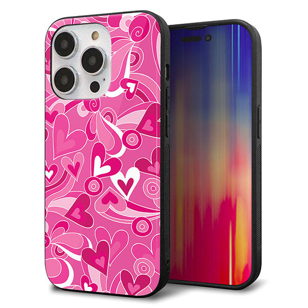 iPhone14 Pro 強化ガラス&TPUスマホケース ガラプリ【383 ピンクのハート】