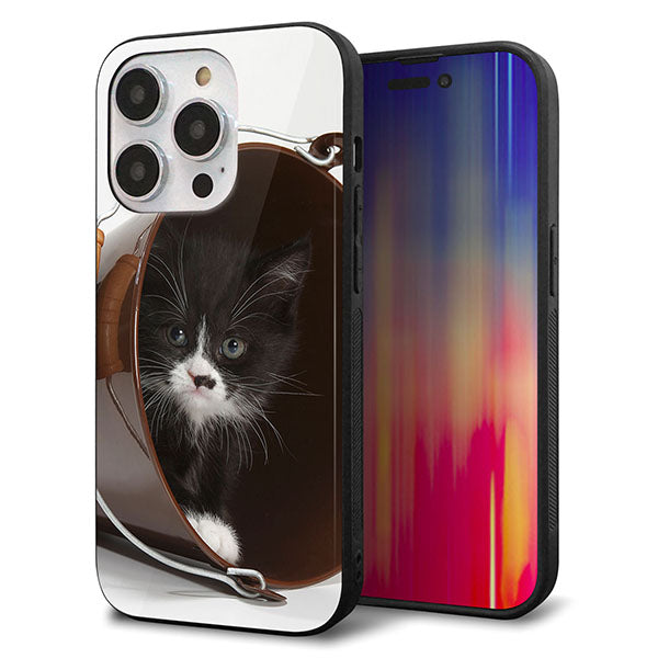 iPhone14 Pro 強化ガラス&TPUスマホケース ガラプリ【VA800 ネコとバケツ】