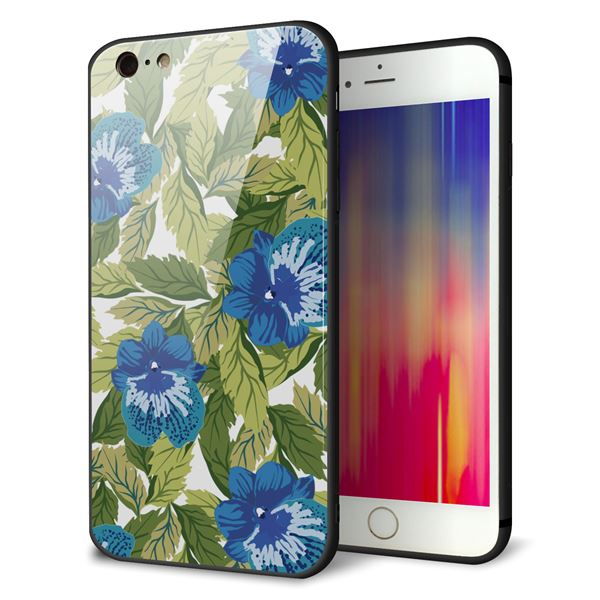 iPhone6s PLUS 強化ガラス&TPUスマホケース ガラプリ【SC896 ボタニカル ブルー&リーフ】
