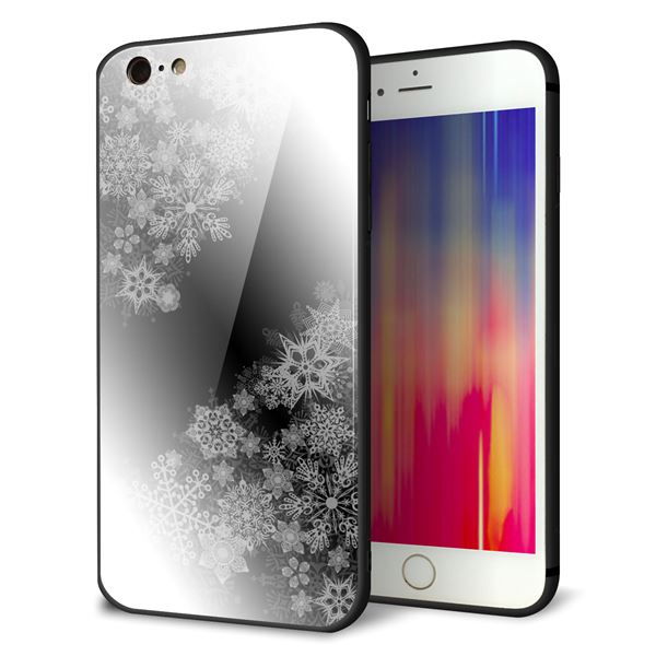 iPhone6s PLUS 強化ガラス&TPUスマホケース ガラプリ【YJ340 モノトーン 雪の結晶 】