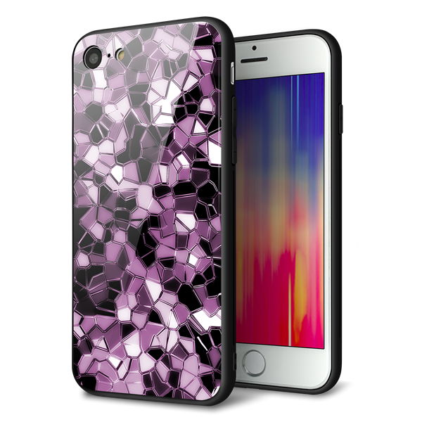 iPhone8 強化ガラス&TPUスマホケース ガラプリ【EK837 テクニカルミラーパープル】