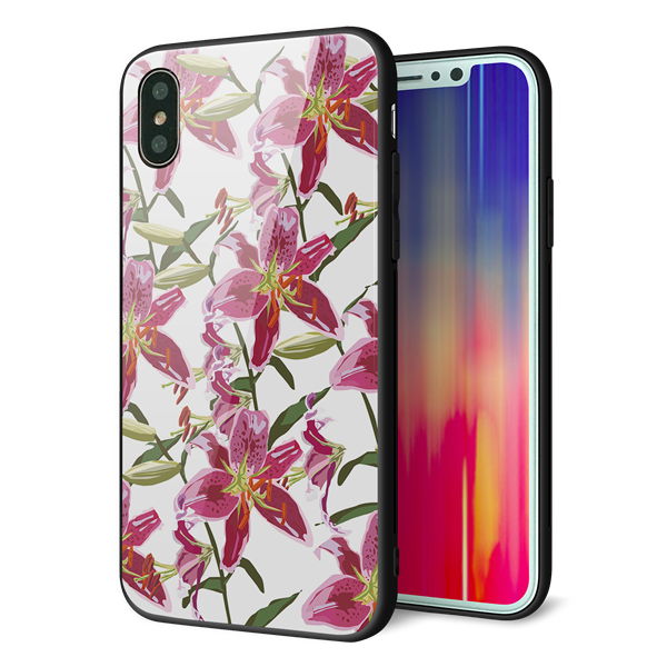 iPhone X 強化ガラス&TPUスマホケース ガラプリ【SC892 ボタニカル スカーレットリリー】