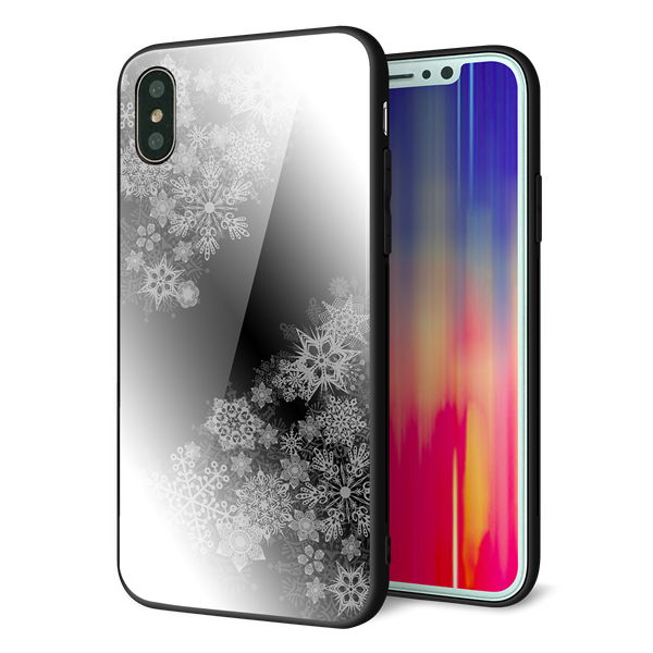 iPhone X 強化ガラス&TPUスマホケース ガラプリ【YJ340 モノトーン 雪の結晶 】