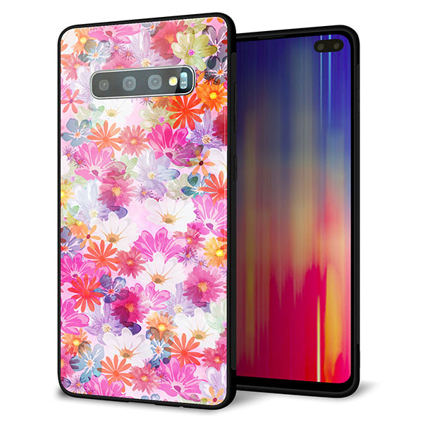 Galaxy S10+ SC-04L docomo 強化ガラス&TPUスマホケース ガラプリ【SC874 リバティプリント プレスドフラワー(ピンク)】