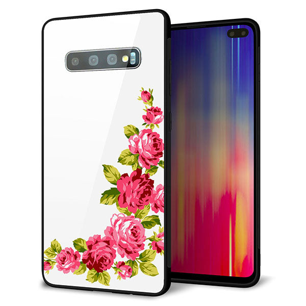 Galaxy S10+ Olympic Games Edition SC-05L docomo 強化ガラス&TPUスマホケース ガラプリ【VA825 バラのフレーム(白)】