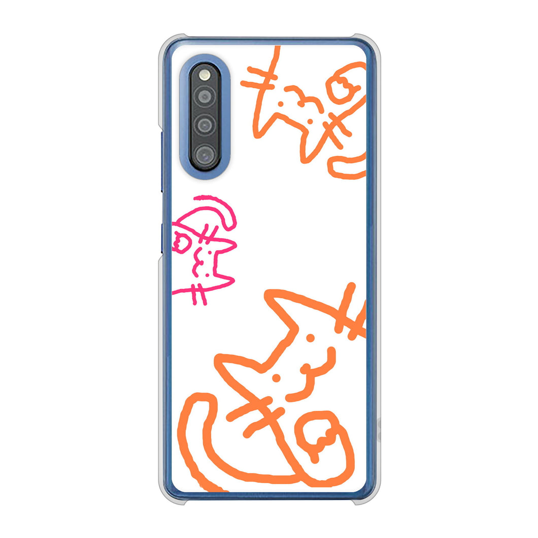 Galaxy A41 SC-41A docomo 高画質仕上げ 背面印刷 ハードケース 【1098 手まねきする3匹のネコ】