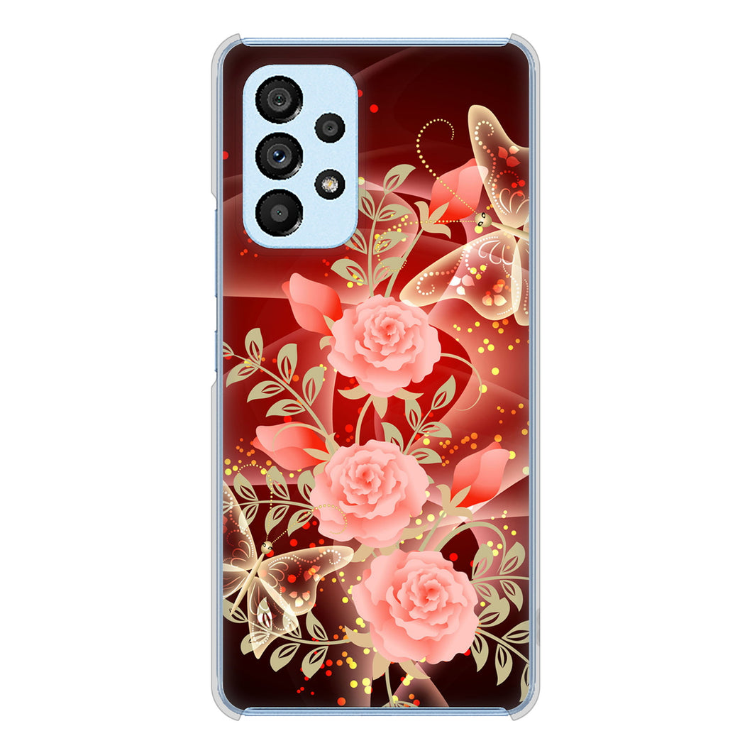 Galaxy A53 5G SC-53C docomo VA824 魅惑の蝶とピンクのバラ ハードケース 背面印刷