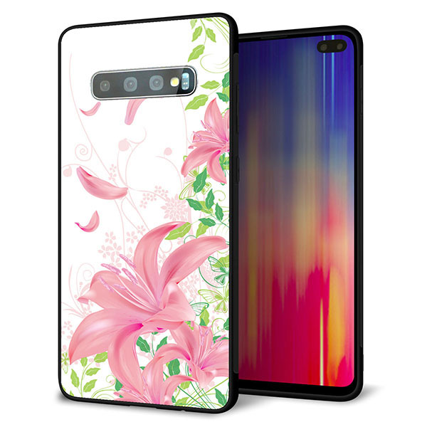 Galaxy S10+ SCV42 au 強化ガラス&TPUスマホケース ガラプリ【SC849 ユリ(ピンク)】