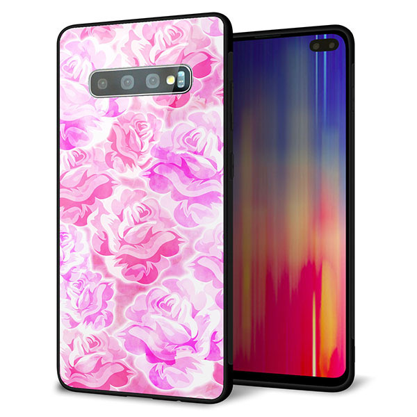 Galaxy S10+ SCV42 au 強化ガラス&TPUスマホケース ガラプリ【SC928 ローズ ピンク】
