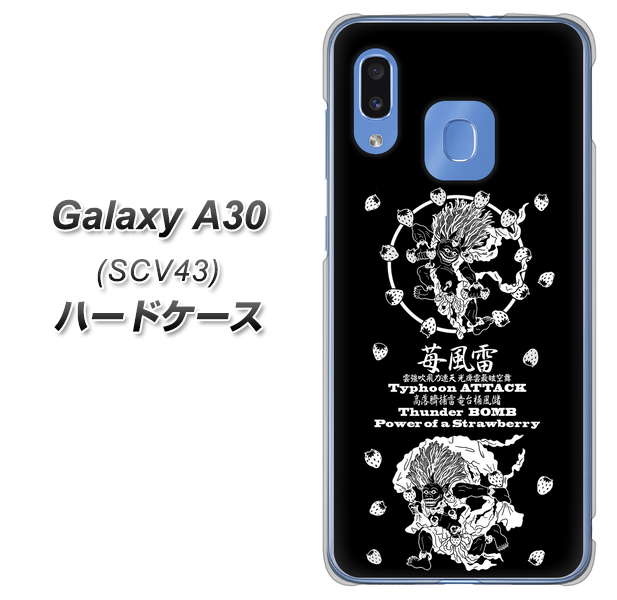 au ギャラクシー A30 SCV43 高画質仕上げ 背面印刷 ハードケース【AG839 苺風雷神(黒)】
