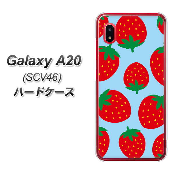 Galaxy A20 SCV46 au SC821 大きいイチゴ模様レッドとブルー ハードケース 背面印刷
