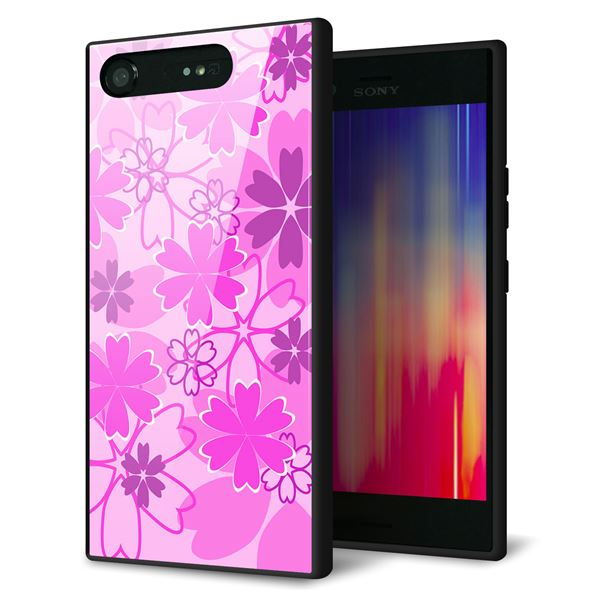 Xperia XZ1 SO-01K docomo 強化ガラス&TPUスマホケース ガラプリ【VA961 重なり合う花 ピンク】