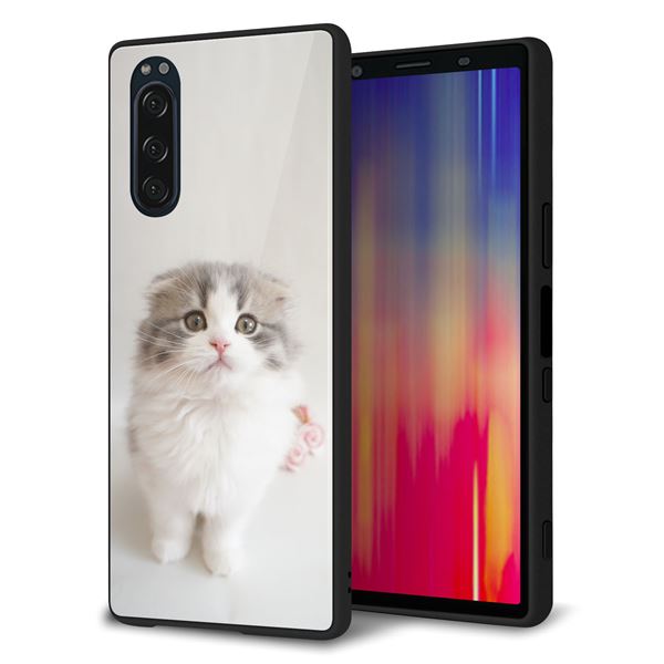 Xperia 5 SO-01M docomo 強化ガラス&TPUスマホケース ガラプリ【VA803 まっていますネコ】