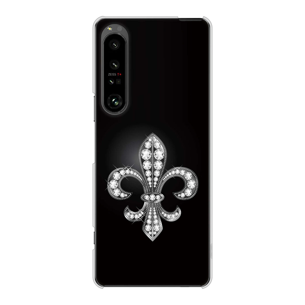 Xperia 1 V SOG10 au 高画質仕上げ 背面印刷 ハードケース 【042 ラインストーン風の印刷ゴージャスユリ】