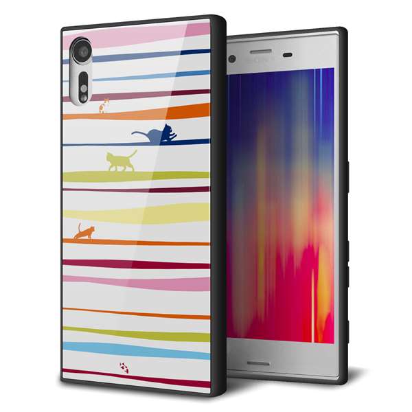 au エクスペリアXZ SOV34 強化ガラス&TPUスマホケース ガラプリ【YA893 ストライプネコ02 L】