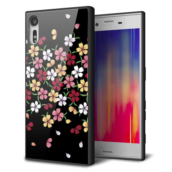 au エクスペリア XZs SOV35 強化ガラス&TPUスマホケース ガラプリ【YJ323 和柄 なでしこ】