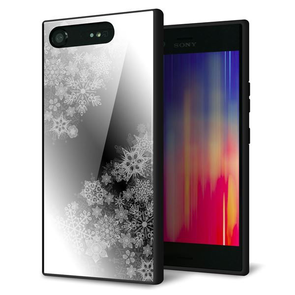 au エクスペリア XZ1 SOV36 強化ガラス&TPUスマホケース ガラプリ【YJ340 モノトーン 雪の結晶 】