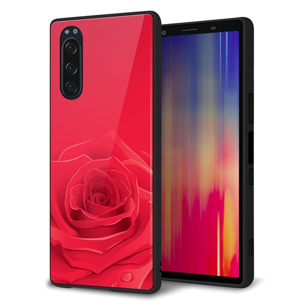 Xperia 5 SOV41 au 強化ガラス&TPUスマホケース ガラプリ【395 赤いバラ】