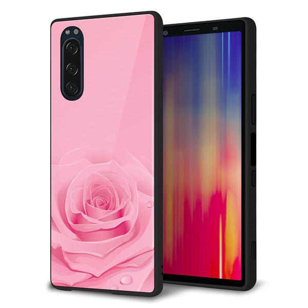 Xperia 5 SOV41 au 強化ガラス&TPUスマホケース ガラプリ【401 ピンクのバラ】