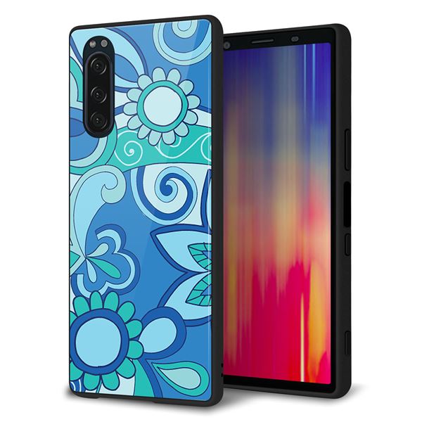 Xperia 5 SOV41 au 強化ガラス&TPUスマホケース ガラプリ【409 ブルーミックス】