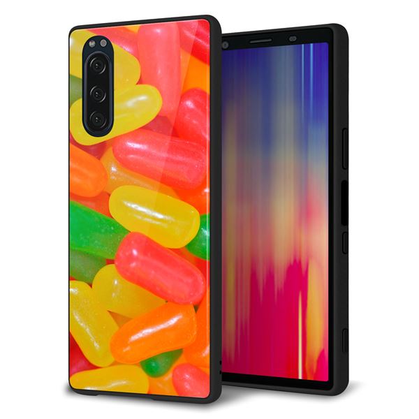 Xperia 5 SOV41 au 強化ガラス&TPUスマホケース ガラプリ【449 ジェリービーンズ】