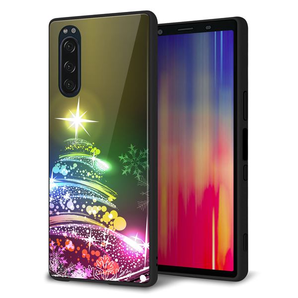 Xperia 5 SOV41 au 強化ガラス&TPUスマホケース ガラプリ【722 レインボークリスマス】