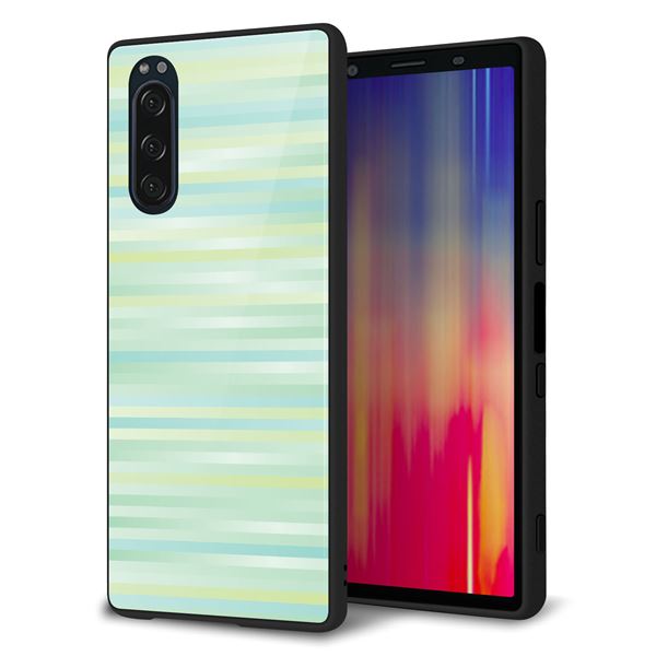 Xperia 5 SOV41 au 強化ガラス&TPUスマホケース ガラプリ【IB908 グラデーションボーダー_グリーン】