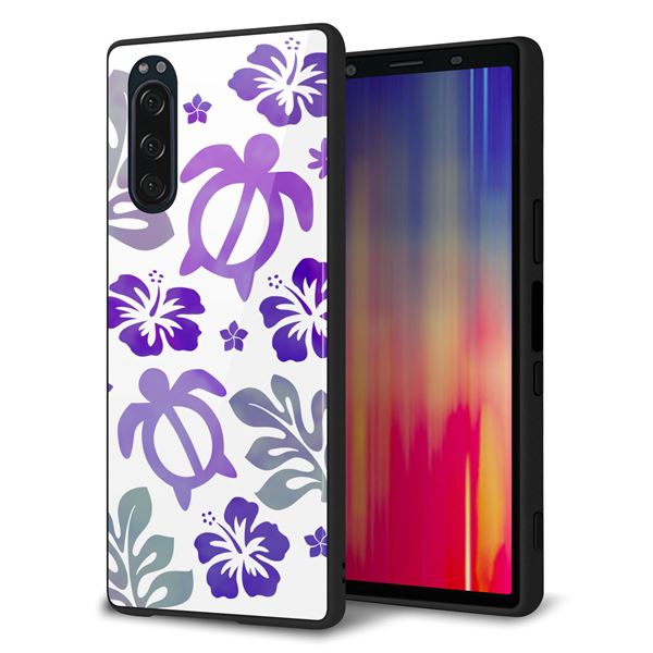 Xperia 5 SOV41 au 強化ガラス&TPUスマホケース ガラプリ【SC878 ハワイアンアロハホヌ(パープル)】