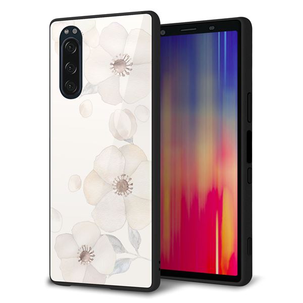 Xperia 5 SOV41 au 強化ガラス&TPUスマホケース ガラプリ【SC952 ドゥ・フルール(セピア)】