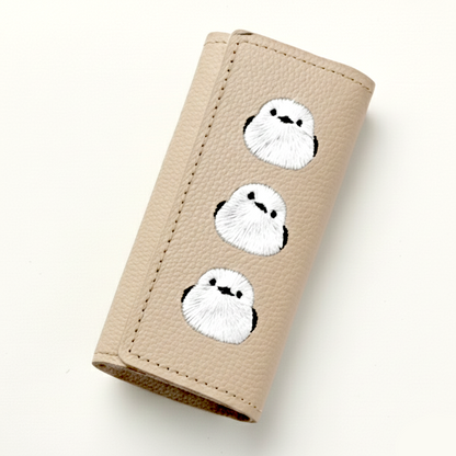 サンポ刺繍 三つ折り キーケース 【 シュリンクレザー 刺繍 】 姫路レザー 本革