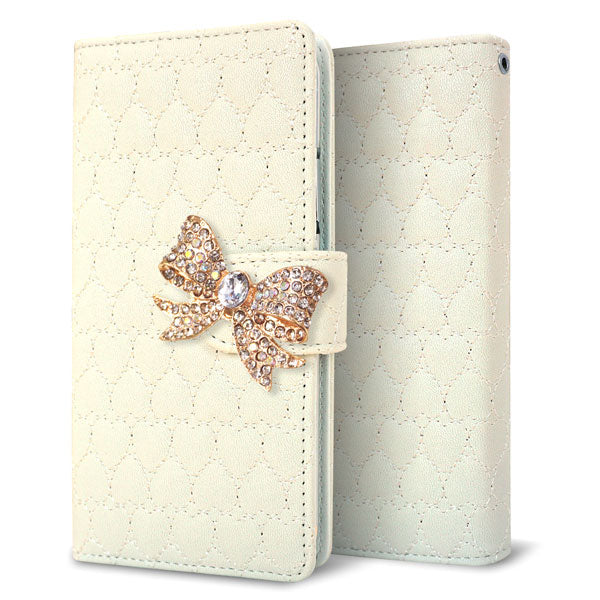 LG Q Stylus 801LG Y!mobile ハートのキルトデコ 手帳型ケース 耐衝撃