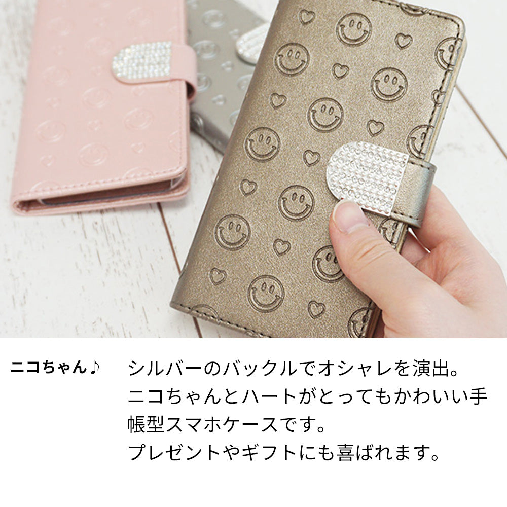 AQUOS R8 pro SH-51D docomo スマホケース 手帳型 ニコちゃん ハート デコ ラインストーン バックル 耐衝撃