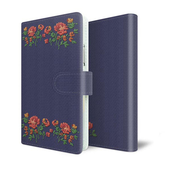 BASIO4 au スマホケース 手帳型 全機種対応 花刺繍風 UV印刷 耐衝撃