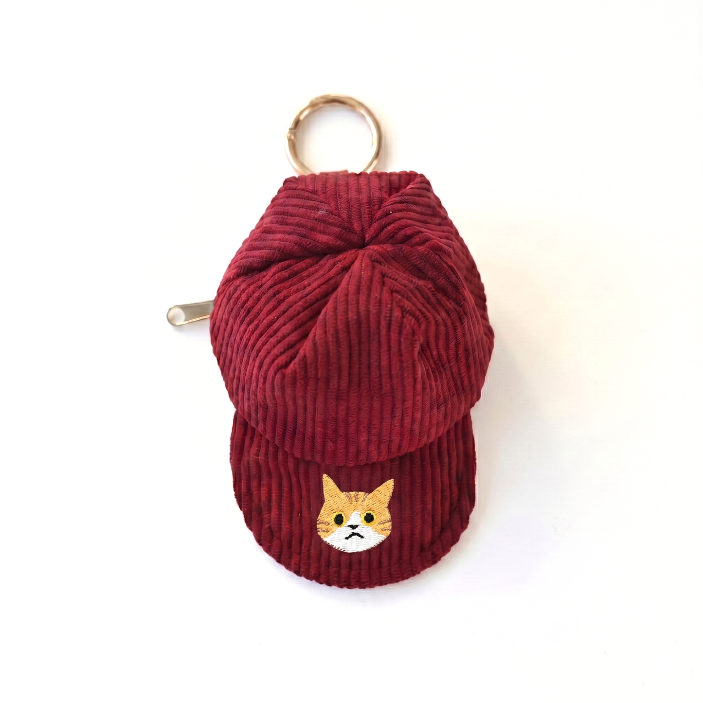 コーデュロイ キャップポーチ 刺繍 猫 小物入れ