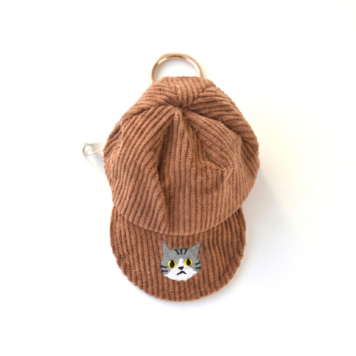 コーデュロイ キャップポーチ 刺繍 猫 小物入れ